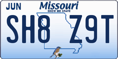 MO license plate SH8Z9T