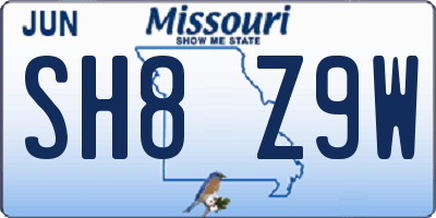 MO license plate SH8Z9W