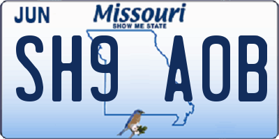 MO license plate SH9A0B