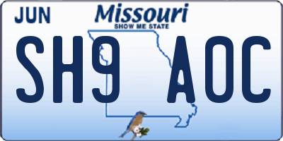 MO license plate SH9A0C