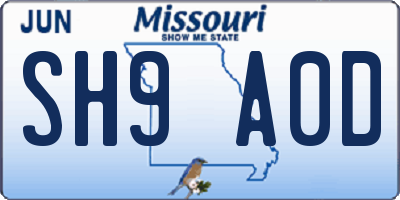 MO license plate SH9A0D