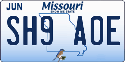 MO license plate SH9A0E