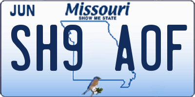MO license plate SH9A0F