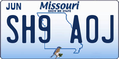 MO license plate SH9A0J
