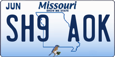 MO license plate SH9A0K