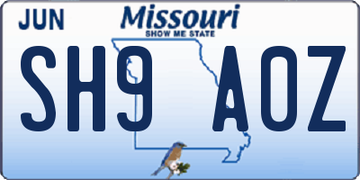 MO license plate SH9A0Z