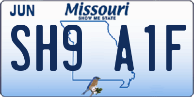 MO license plate SH9A1F