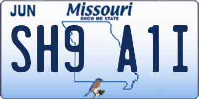 MO license plate SH9A1I