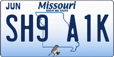 MO license plate SH9A1K