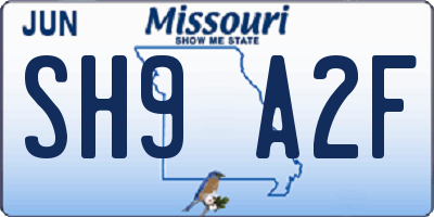 MO license plate SH9A2F