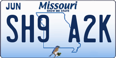 MO license plate SH9A2K