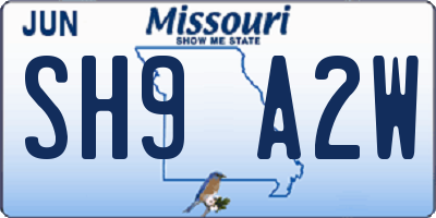 MO license plate SH9A2W