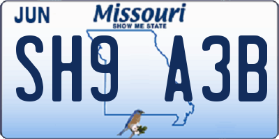 MO license plate SH9A3B