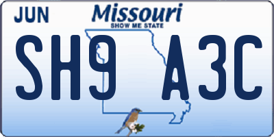 MO license plate SH9A3C