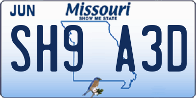 MO license plate SH9A3D