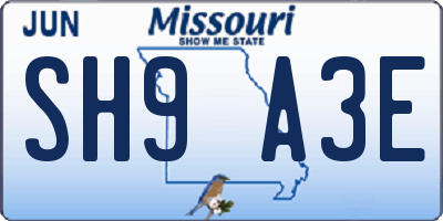 MO license plate SH9A3E