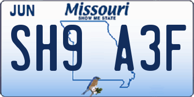 MO license plate SH9A3F