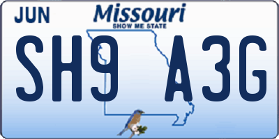 MO license plate SH9A3G