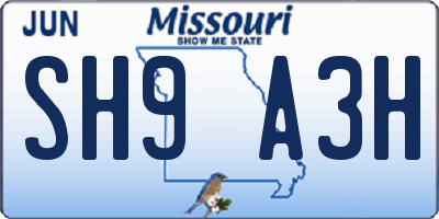 MO license plate SH9A3H
