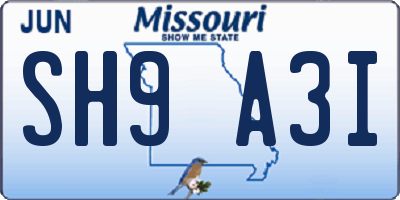 MO license plate SH9A3I