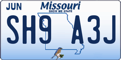MO license plate SH9A3J