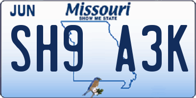 MO license plate SH9A3K