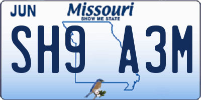 MO license plate SH9A3M