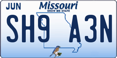 MO license plate SH9A3N