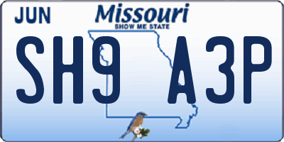 MO license plate SH9A3P