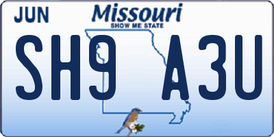 MO license plate SH9A3U