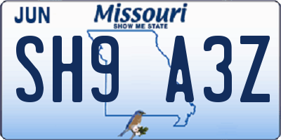 MO license plate SH9A3Z