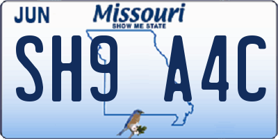 MO license plate SH9A4C