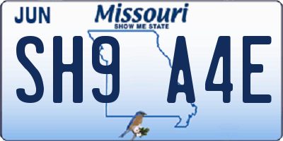 MO license plate SH9A4E