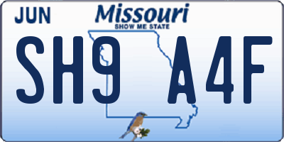 MO license plate SH9A4F