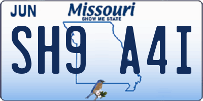 MO license plate SH9A4I