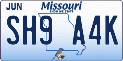 MO license plate SH9A4K