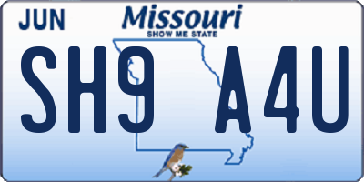 MO license plate SH9A4U