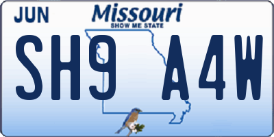 MO license plate SH9A4W
