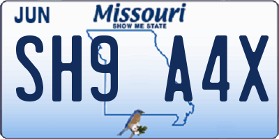 MO license plate SH9A4X
