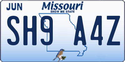 MO license plate SH9A4Z