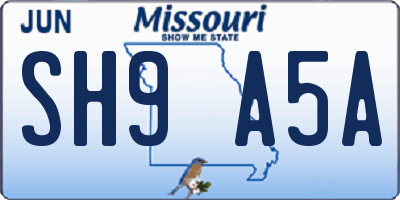 MO license plate SH9A5A