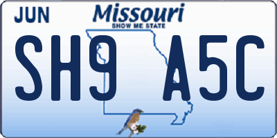 MO license plate SH9A5C
