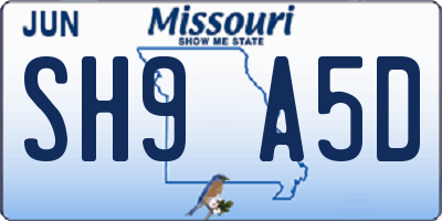 MO license plate SH9A5D