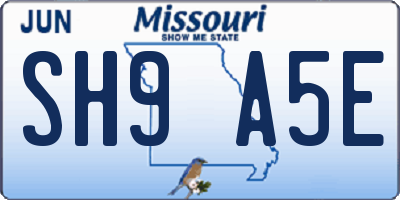 MO license plate SH9A5E