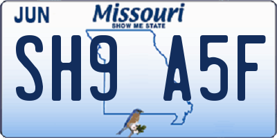 MO license plate SH9A5F