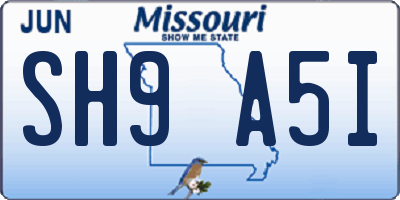 MO license plate SH9A5I