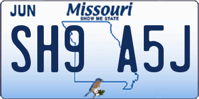 MO license plate SH9A5J