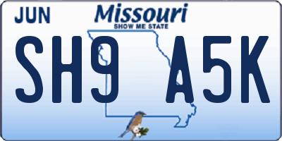 MO license plate SH9A5K