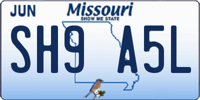MO license plate SH9A5L
