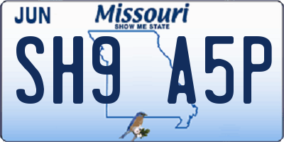 MO license plate SH9A5P
